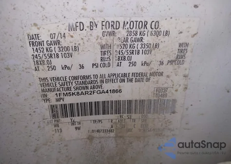 2015 Ford Utility Police Interceptor z USA, uszkodzony, nr VIN 1FM5K8AR2FGA41866